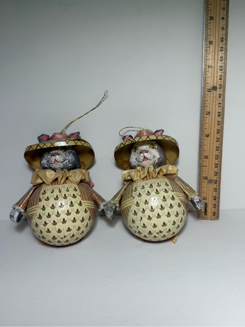 Louis Nichole Kurt Adler Paper Mache Roly Poly Cat (2) Christmas Ornament 1983 - Picture 2 of 13